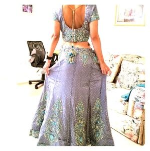 Exquisite Embroidered Blue and Green Wedding Dress